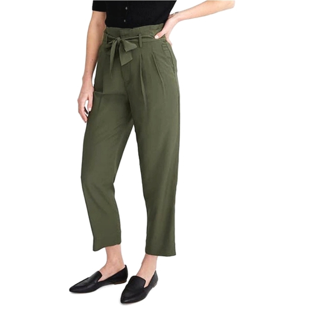 Madewell Olive paper bag waist Ankle Cropped Pants